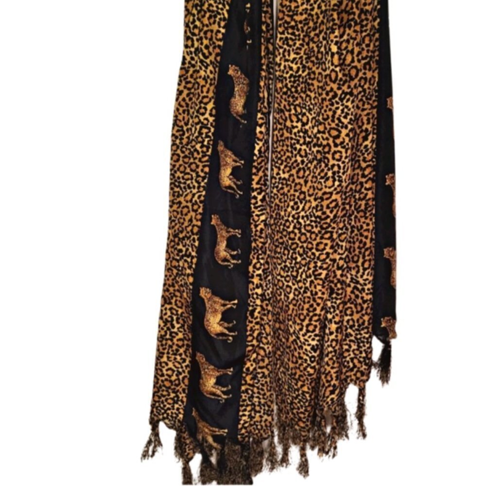 Creations Black and Orange Cheetah Fringed Scarf/Throw/Tapestry - Picture 2 of 7